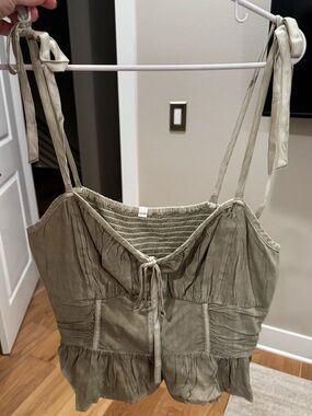 American Eagle Outfitters Olive Tie-Detail Peplum Camisole